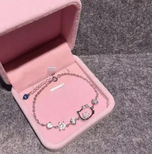 925 Sterling Silver Hello Kitty Crystal Bracelet Women Kt Bracelet Cat Simple Fashion Jewelry Student Birthday Korean Gift