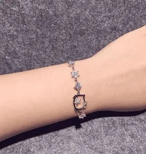 925 Sterling Silver Hello Kitty Crystal Bracelet Women Kt Bracelet Cat Simple Fashion Jewelry Student Birthday Korean Gift