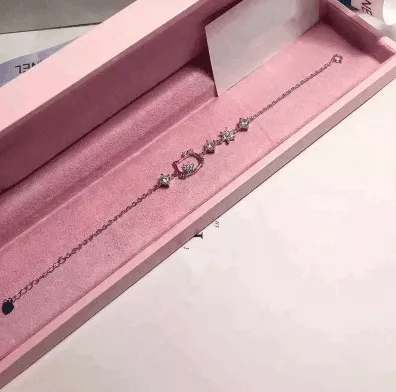 925 Sterling Silver Hello Kitty Crystal Bracelet Women Kt Bracelet Cat Simple Fashion Jewelry Student Birthday Korean Gift