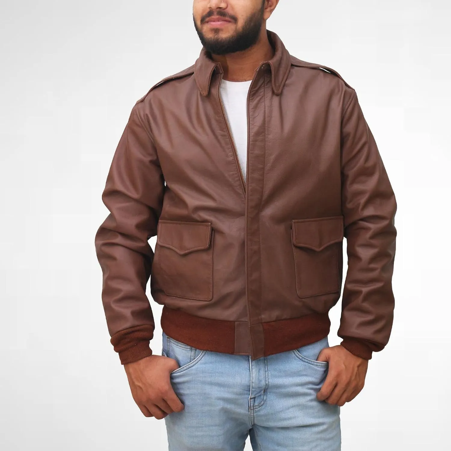 A2 Bomber Jacket Genuine Lambskin Leather Coat Plain Classic Aviator Coat A2 Leather Flight Jacket