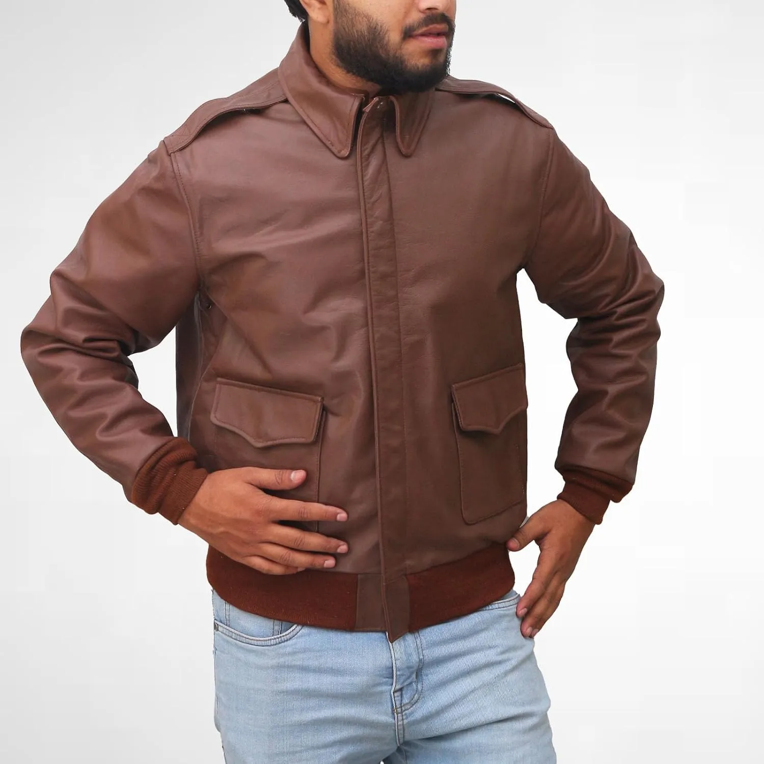 A2 Bomber Jacket Genuine Lambskin Leather Coat Plain Classic Aviator Coat A2 Leather Flight Jacket