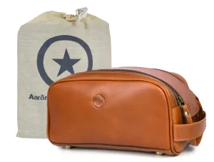 AARON LEATHER GOODS VENDIMIA ESTILO Toiletry Bag Travel Dopp Kit For Men Vintage Leather Shaving Dopp Kit Portable Travel Kit Organizer/Household Storage Pack/Bathroom Storage (Caramel)
