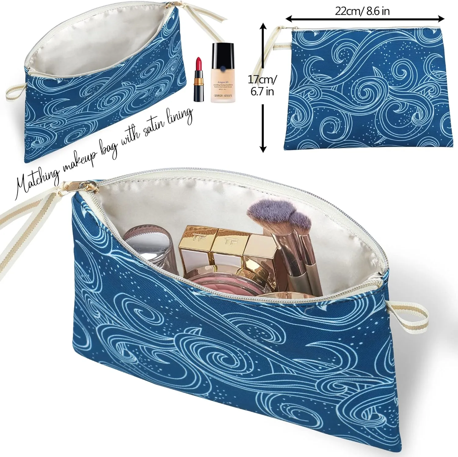 ABAMERICA Beach Bags Waterproof Sandproof Beach Tote Pool Bag with Zipper 7 Pockets Cosmetic Bag, Large Self Standing