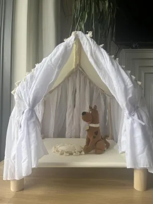 ABULU Pet House Tent Dog Kennel and Cat Kennel: Detachable and Washable, Cute Princess Room Small Dog Teddy Bed (White)