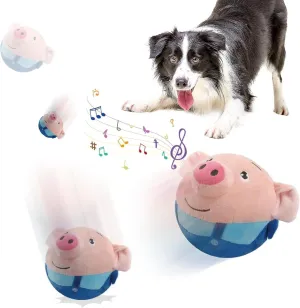 Active Pet Plush Sound Dog Toy, Interactive Ball - Washable Cartoon Pig, Squeaky Dog Toys for Indoor Play (Blue Pig)