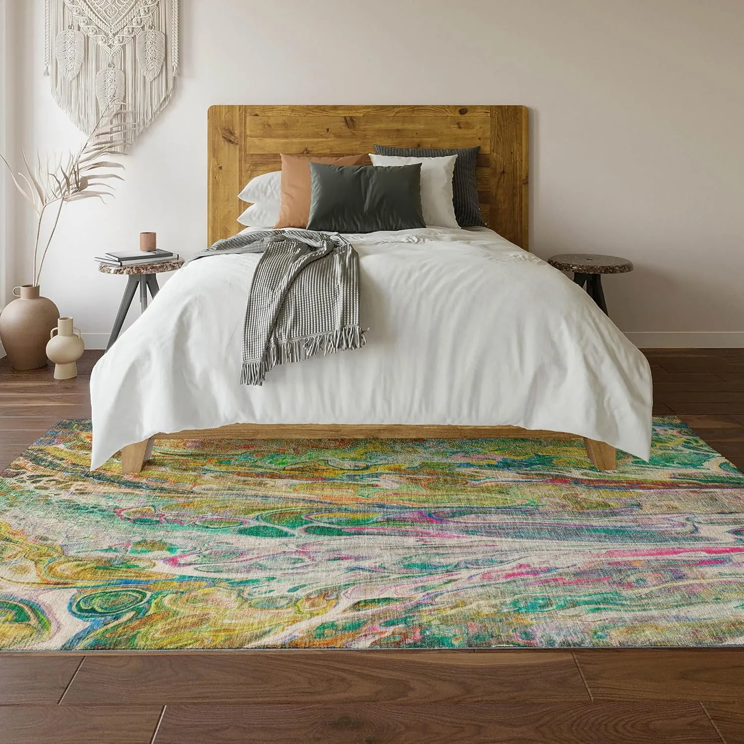 Addison Rugs Mayfield AMF602 Green 5' x 7'6" Indoor Premium Machine Washable Rug, Silky Soft, Easy Clean, Non Shedding, Bedroom, Living Room, Dining Room, Kitchen, Patio Rug