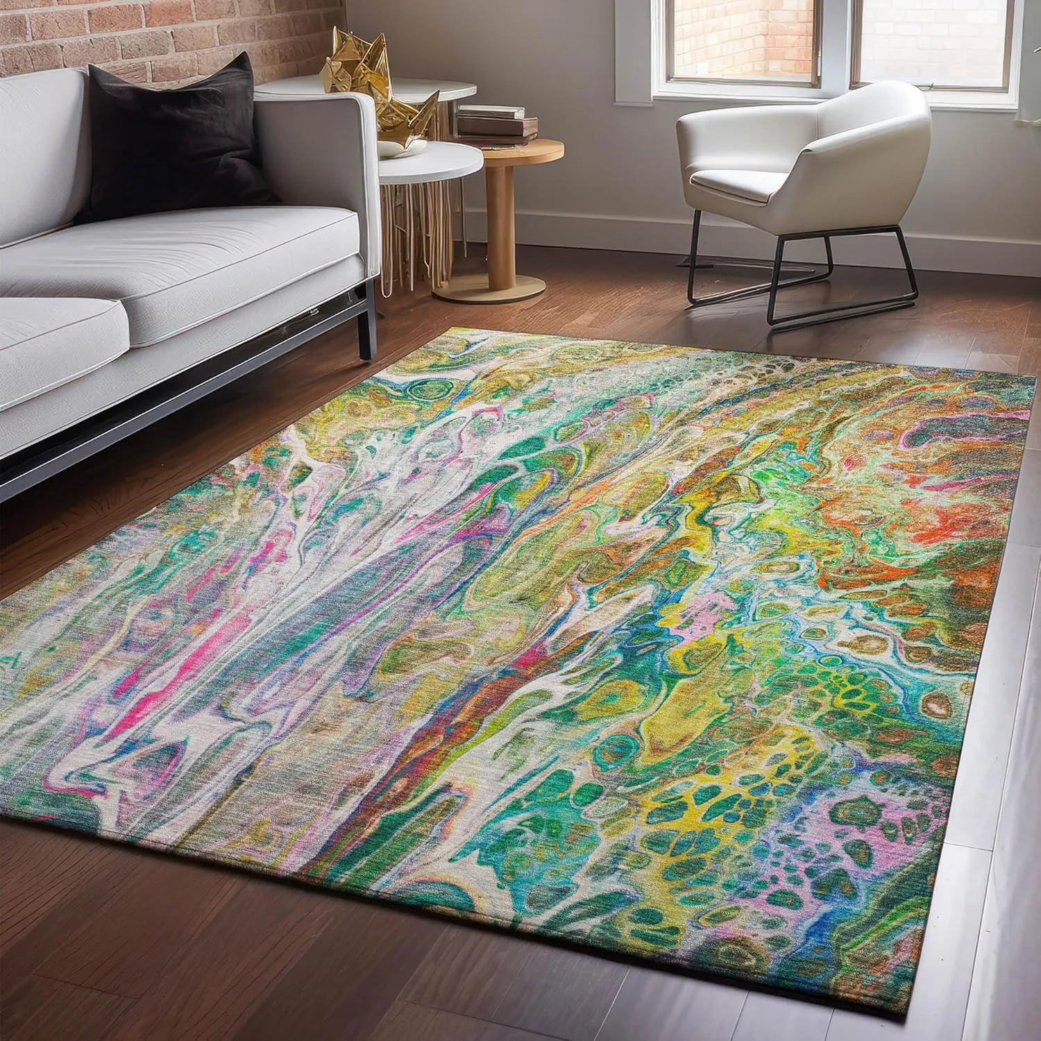 Addison Rugs Mayfield AMF602 Green 5' x 7'6" Indoor Premium Machine Washable Rug, Silky Soft, Easy Clean, Non Shedding, Bedroom, Living Room, Dining Room, Kitchen, Patio Rug