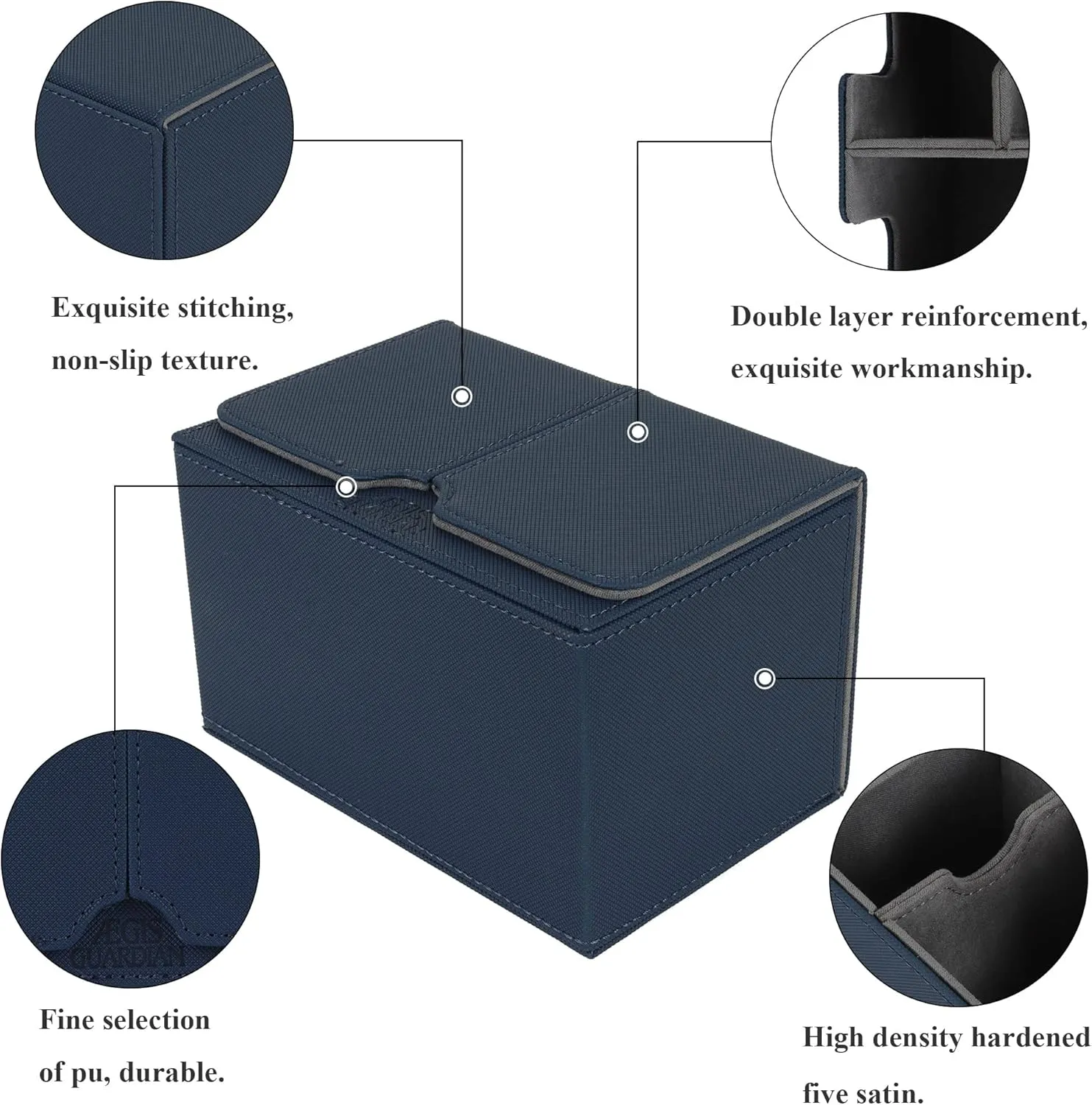 AEGIS GUARDIAN Card Deck Box with Dice Tray for MTG Cards Commander Deck Box Hold 150  Sleeved Cards, PU Leather Strong Magnet Deck Box Deck Game Case Card Storage Box for TCG CCG, Blue