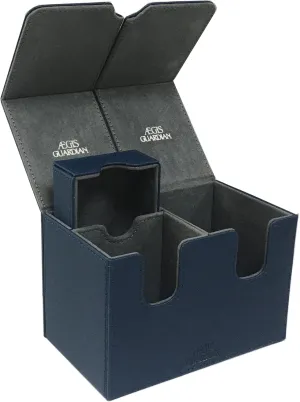 AEGIS GUARDIAN Card Deck Box with Dice Tray for MTG Cards Commander Deck Box Hold 150  Sleeved Cards, PU Leather Strong Magnet Deck Box Deck Game Case Card Storage Box for TCG CCG, Blue