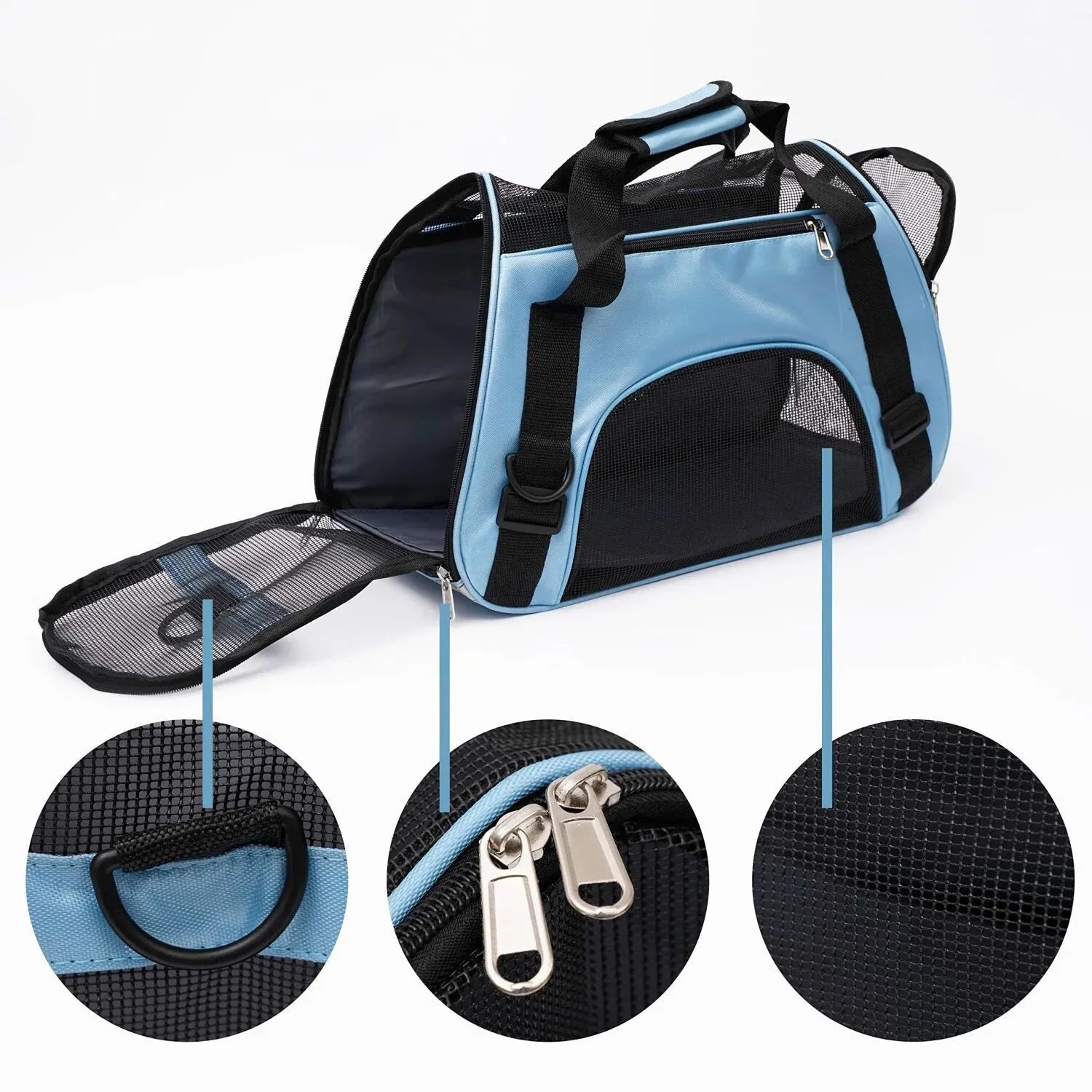 Airline Approved Soft Pet Carrier – Portable, Breathable Mesh Bag for Cats & Small Dogs - Stylish Blue Design