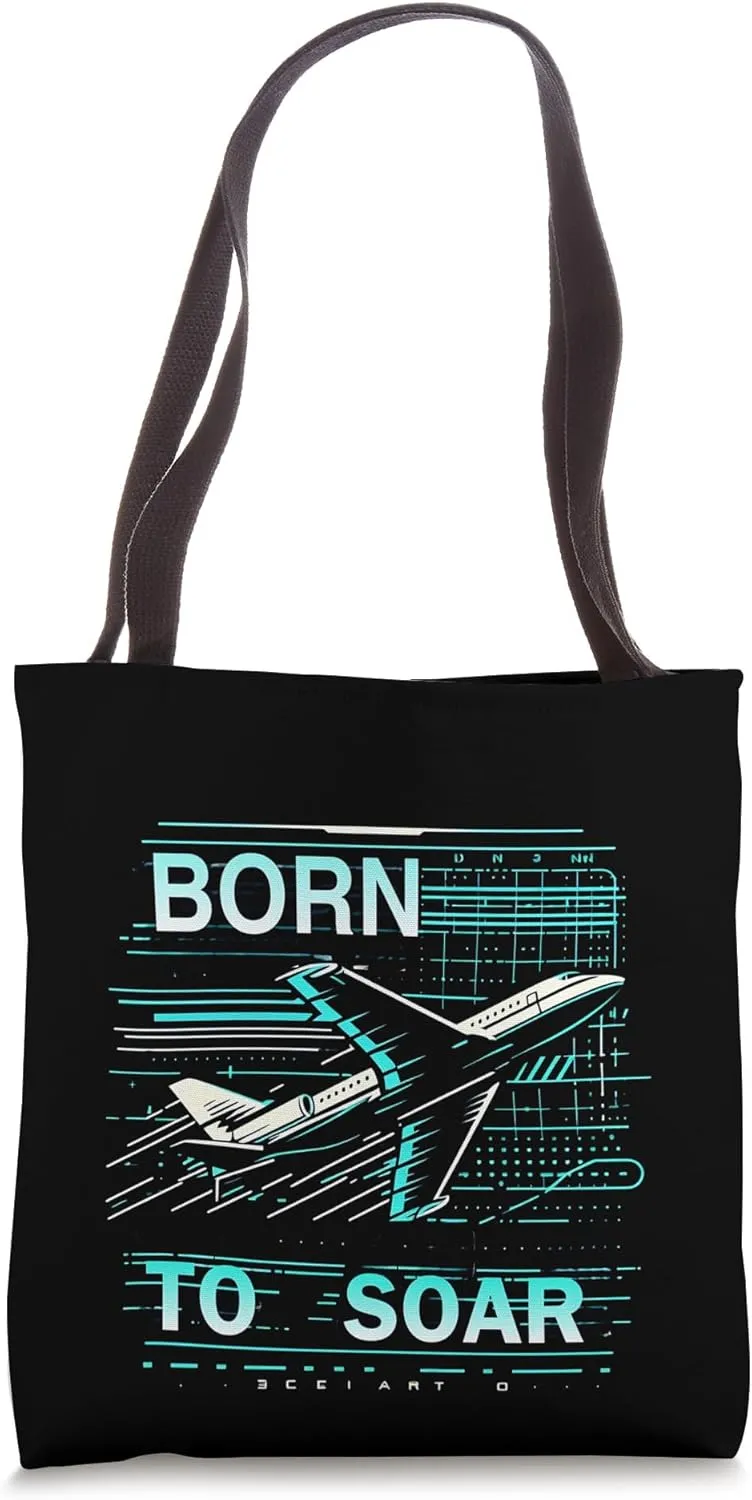 Airplane Flying Born to Soar Pilot Travel Aviation Design Tote Bag
