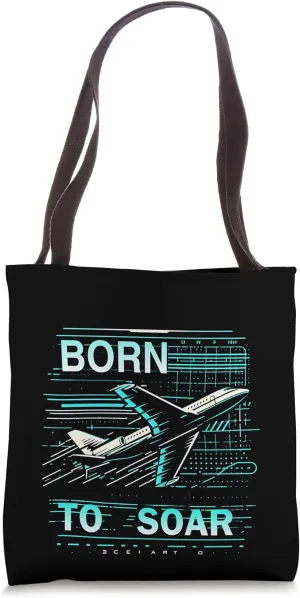 Airplane Flying Born to Soar Pilot Travel Aviation Design Tote Bag