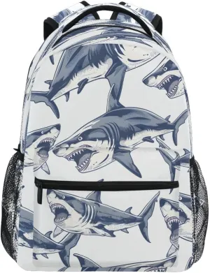 ALAZA Angry Shark Gray Backpack Daypack School Bag Travel Shoulder Bag for Students Boys Girls