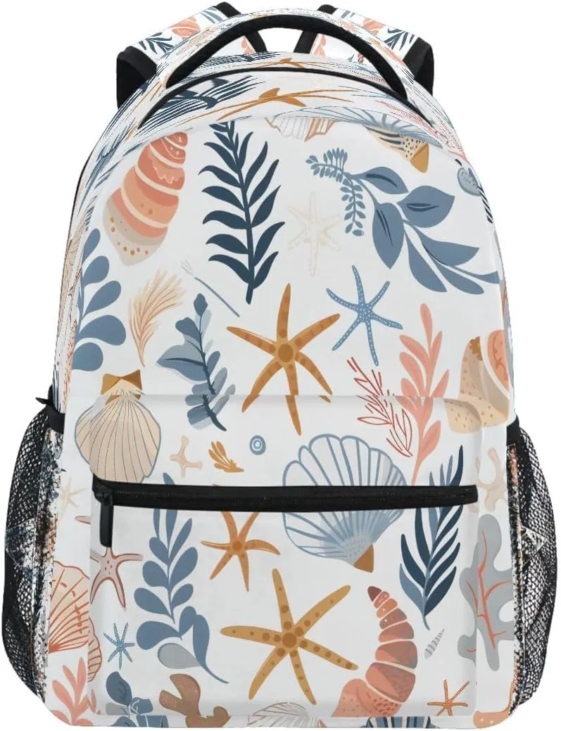 ALAZA Seashell Starfish Coral Reef Retro Backpack Daypack School Bag Travel Shoulder Bag for Students Boys Girls