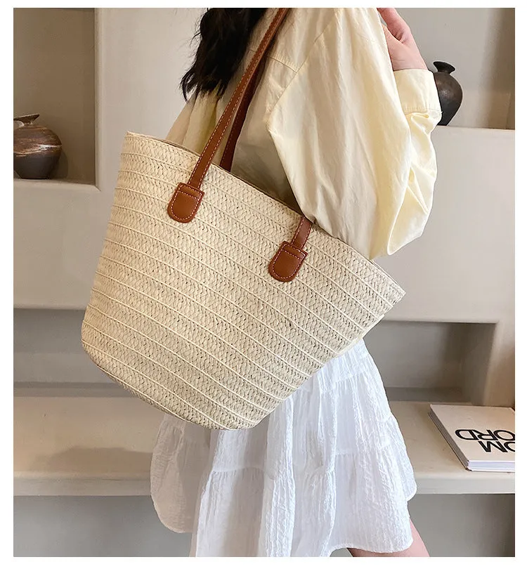 All-Match Simple Shoulder Straw Bag New Large Capacity Woven Bag Tote Bag Women's Seaside Vacation Beach Bag