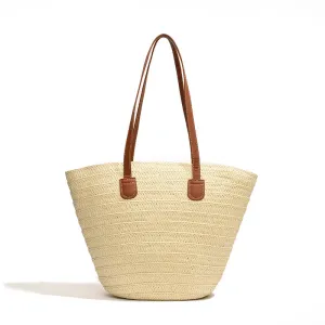All-Match Simple Shoulder Straw Bag New Large Capacity Woven Bag Tote Bag Women's Seaside Vacation Beach Bag