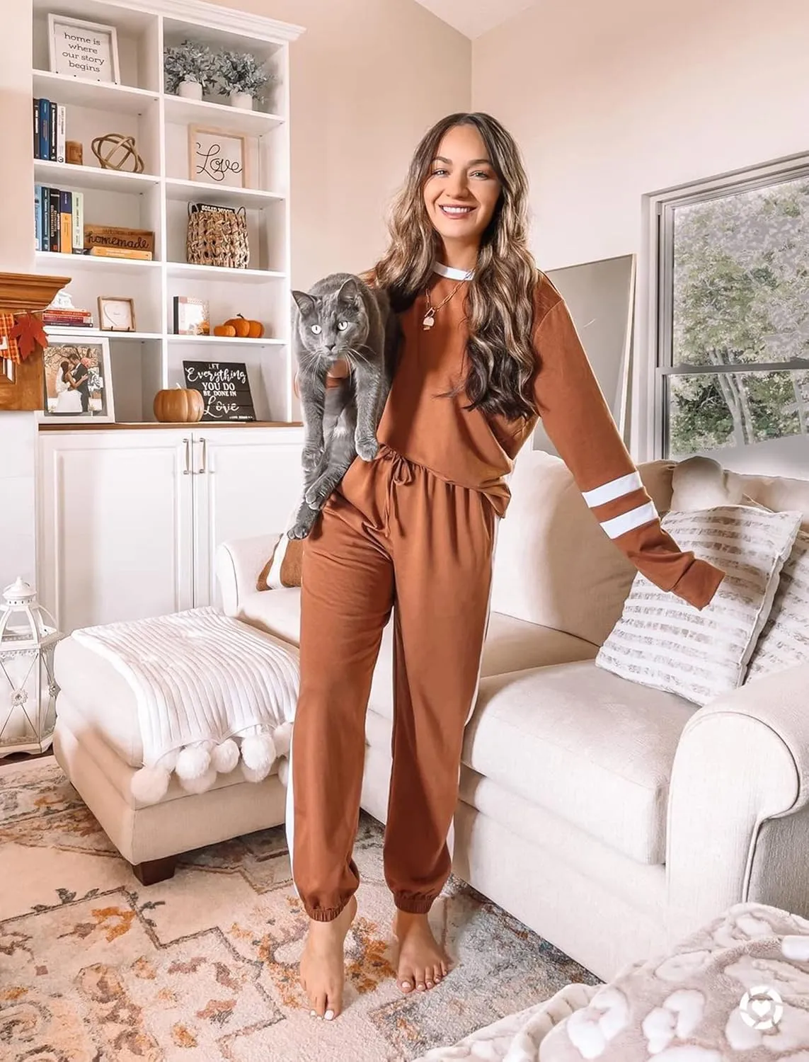 Aloodor Sweatsuit for Women 2 Piece Outfits for Womens Crewneck Sweatshirts Pullover