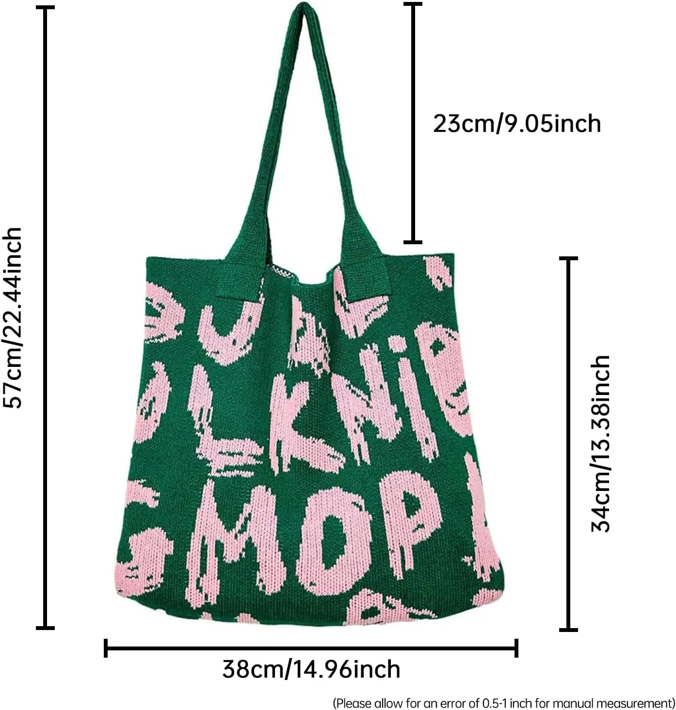 Alphabet Pattern Woven Canvas Beach Tote Bag
