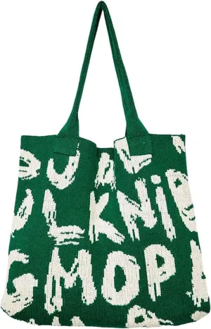 Alphabet Pattern Woven Canvas Beach Tote Bag