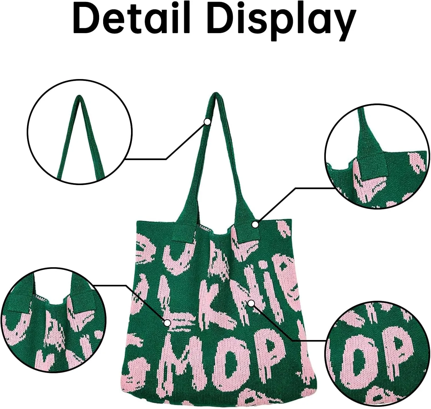 Alphabet Pattern Woven Canvas Beach Tote Bag