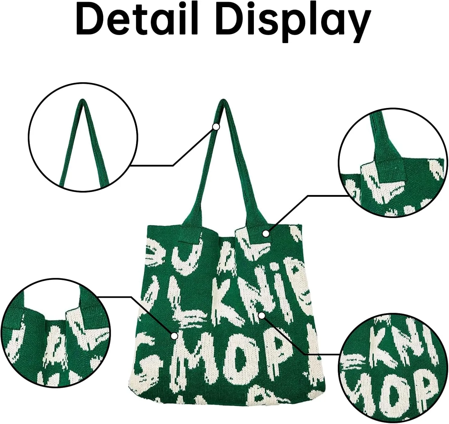 Alphabet Pattern Woven Canvas Beach Tote Bag