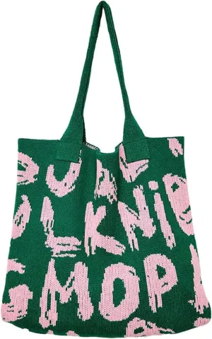 Alphabet Pattern Woven Canvas Beach Tote Bag