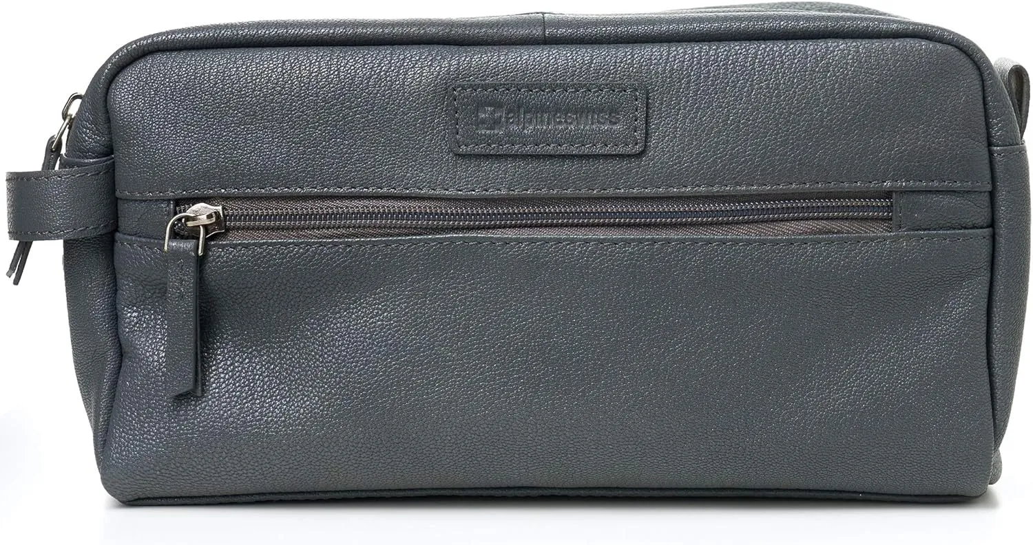 Alpine Swiss Sedona Toiletry Bag Genuine Leather Shaving Kit Dopp Kit Travel Case
