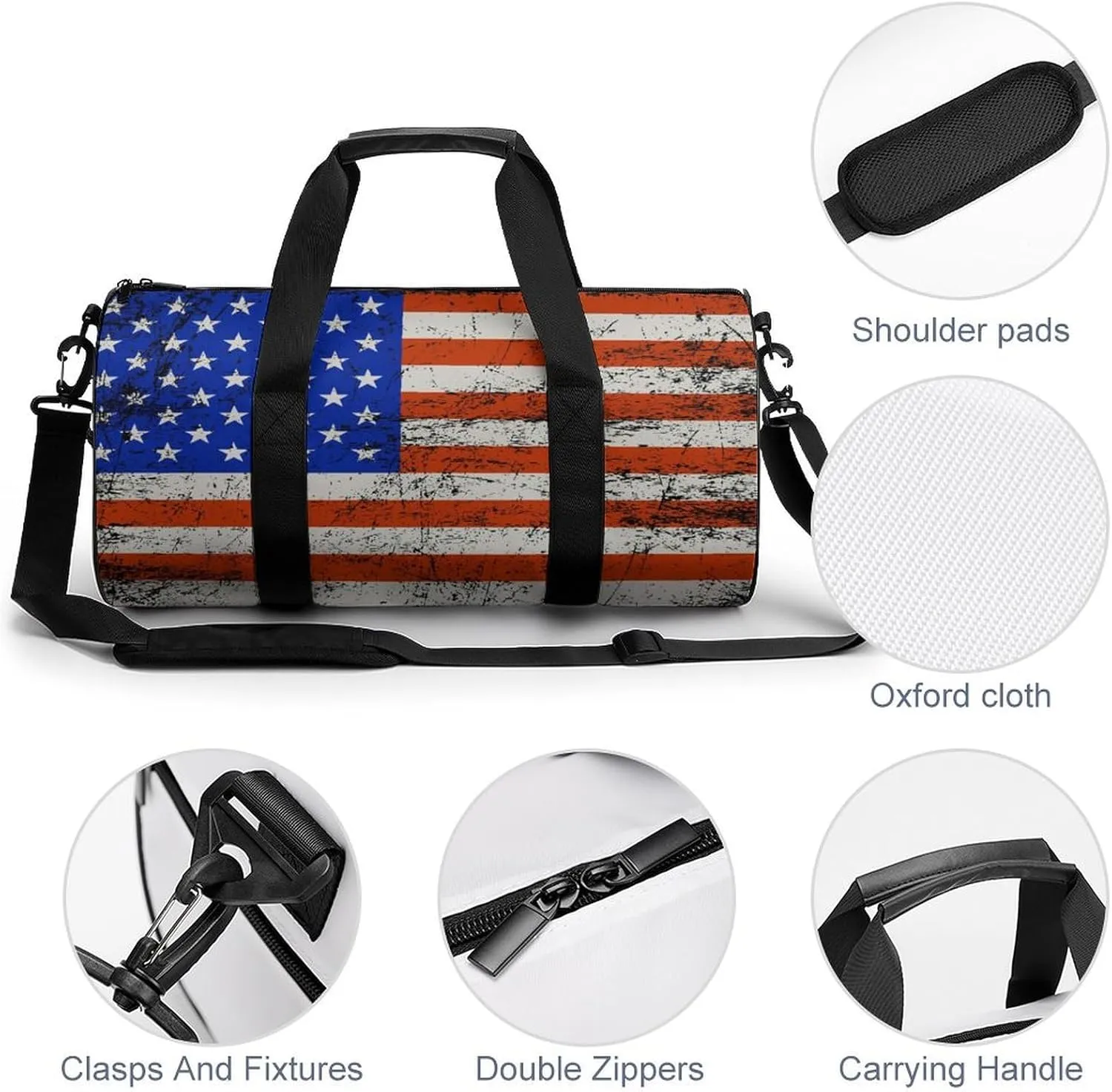America Usa Flag-Retro Sports Duffel Bag for Boys Girls Dry Wet Separation Overnight Gym Bag