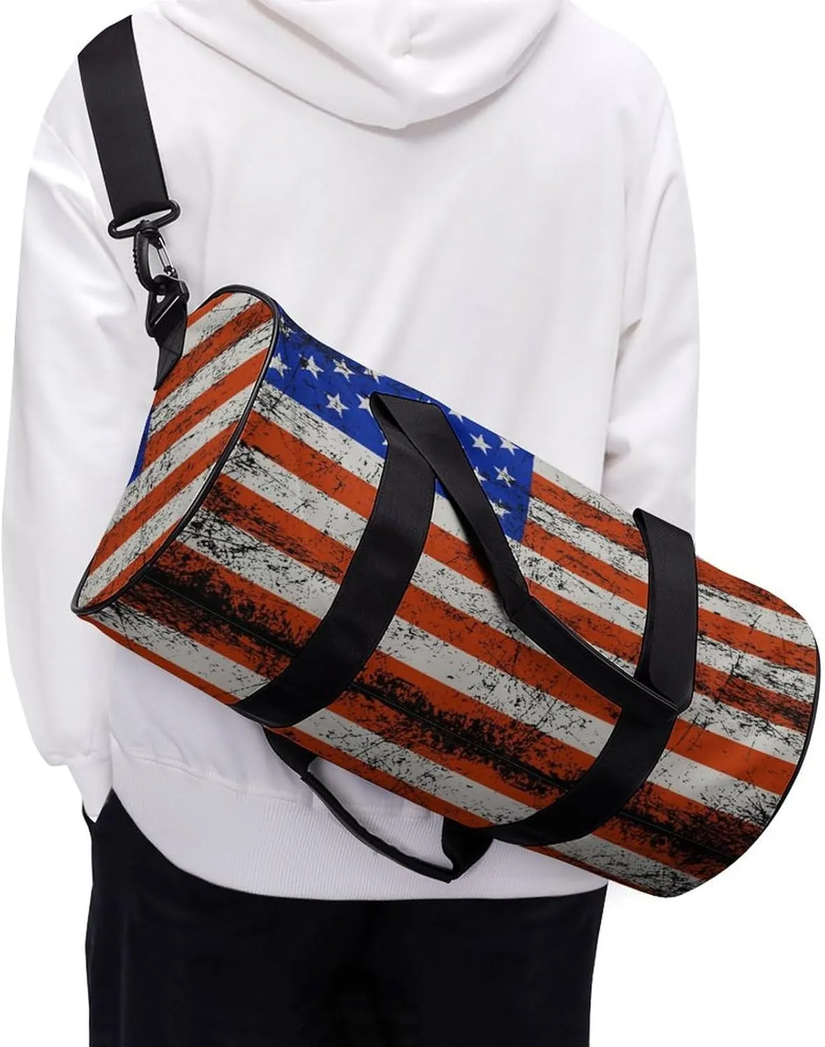America Usa Flag-Retro Sports Duffel Bag for Boys Girls Dry Wet Separation Overnight Gym Bag