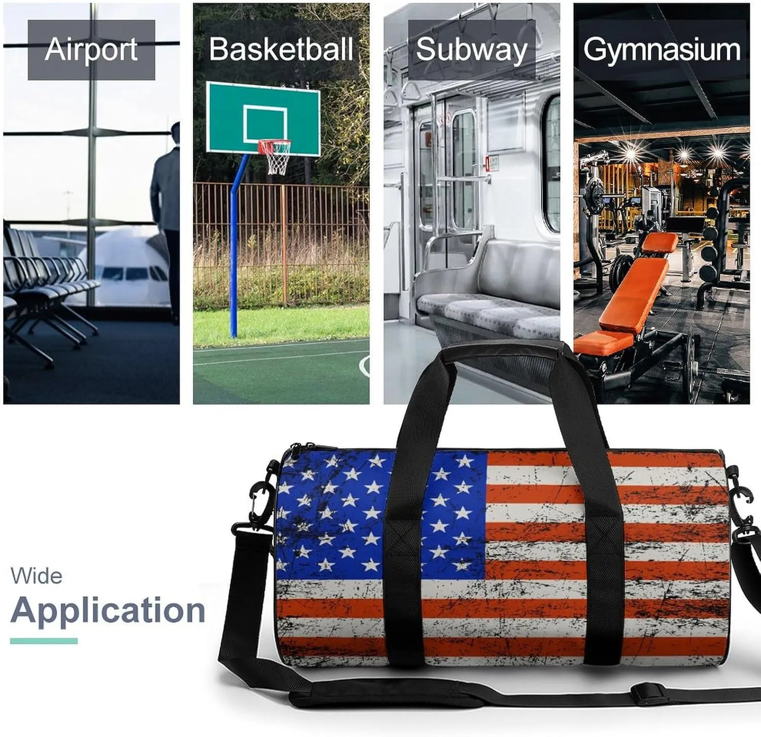 America Usa Flag-Retro Sports Duffel Bag for Boys Girls Dry Wet Separation Overnight Gym Bag