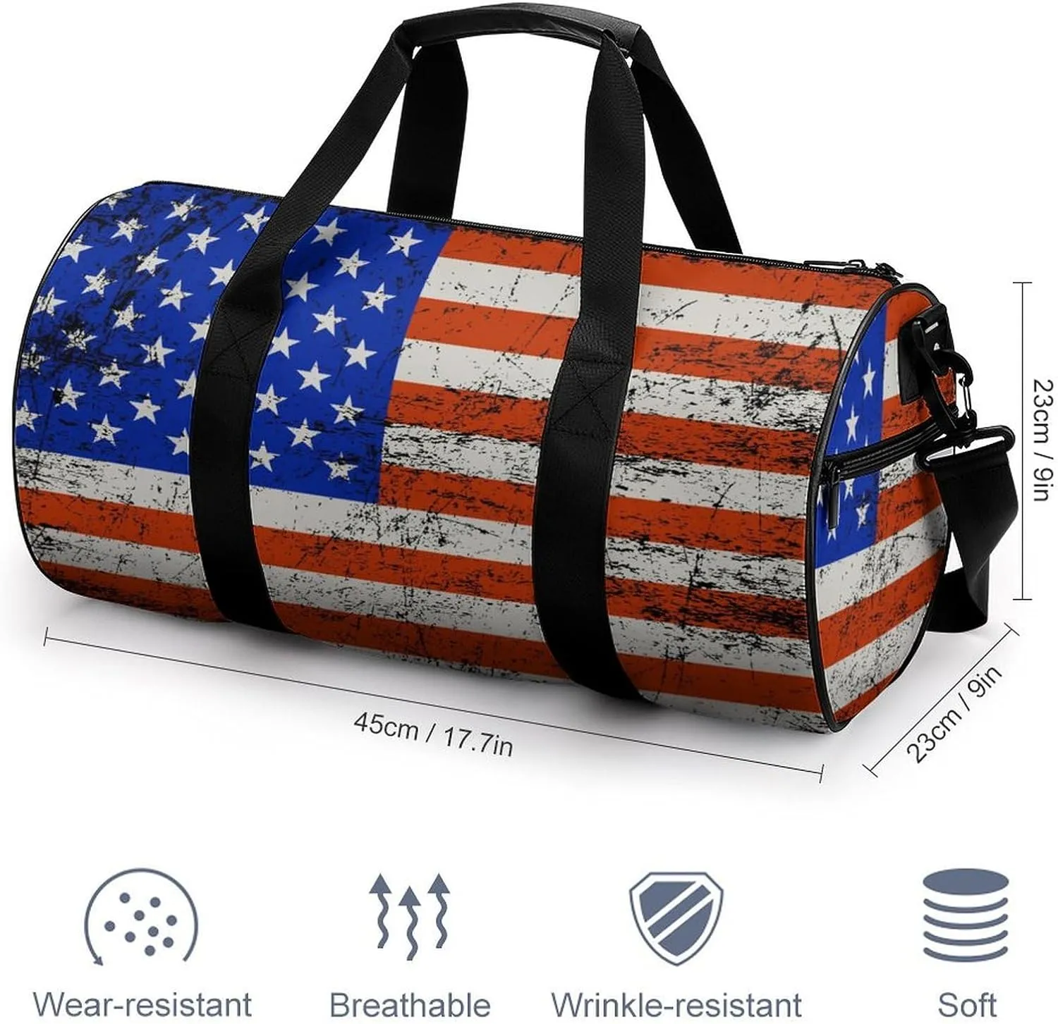 America Usa Flag-Retro Sports Duffel Bag for Boys Girls Dry Wet Separation Overnight Gym Bag