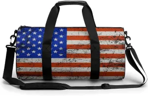 America Usa Flag-Retro Sports Duffel Bag for Boys Girls Dry Wet Separation Overnight Gym Bag