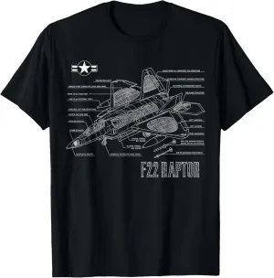 American Aircraft Stealth Fighter F22 Raptor Blueprint T-Shirt