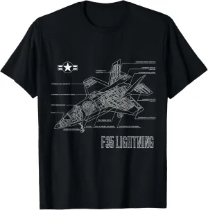 American Aircraft Stealth Fighter F35 lightning blueprint T-Shirt
