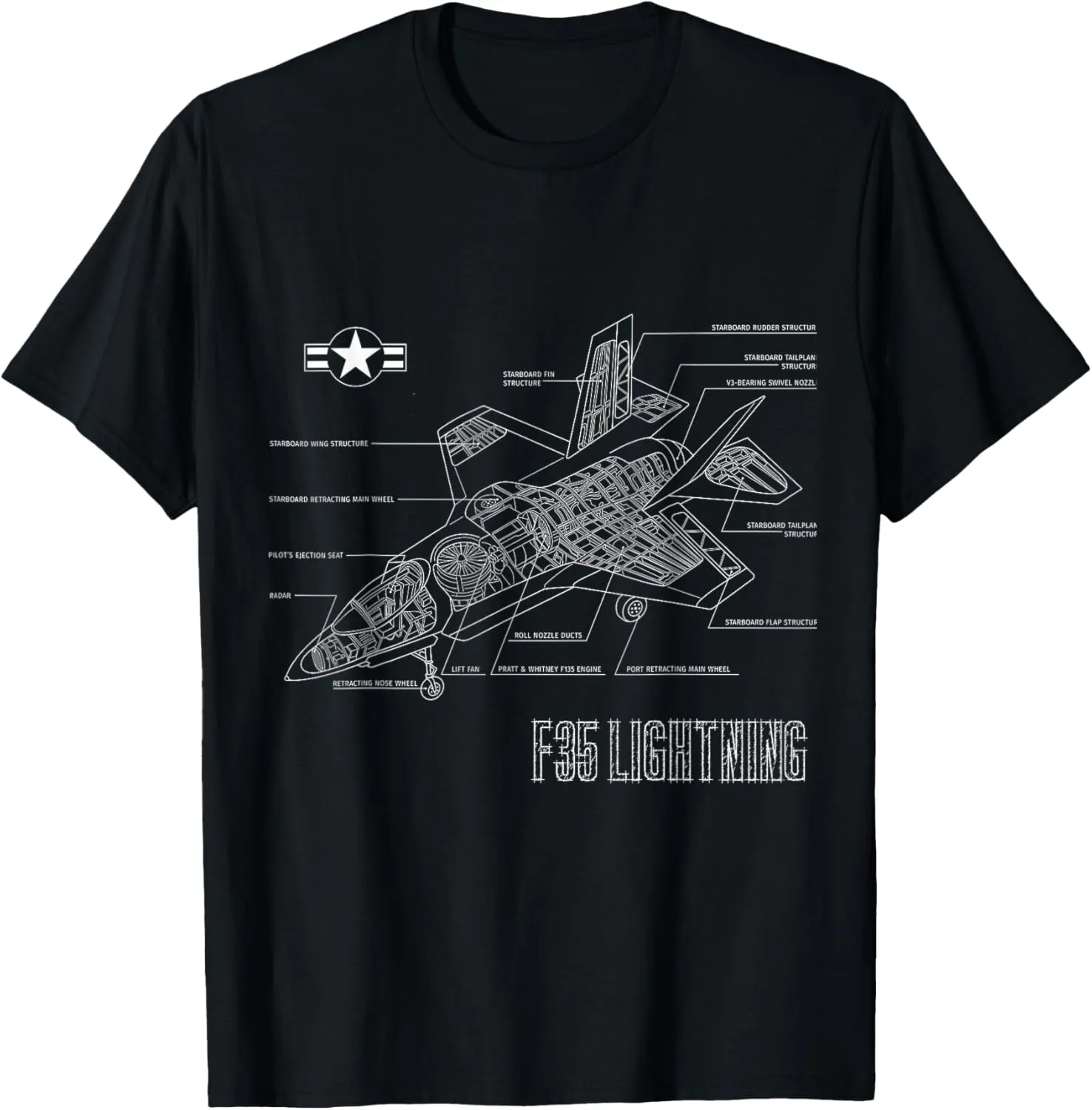 American Aircraft Stealth Fighter F35 lightning blueprint T-Shirt