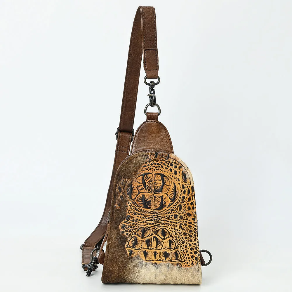 American Darling Sling Hair-On Crocodile embossed Genuine Leather women bag western handbag purse