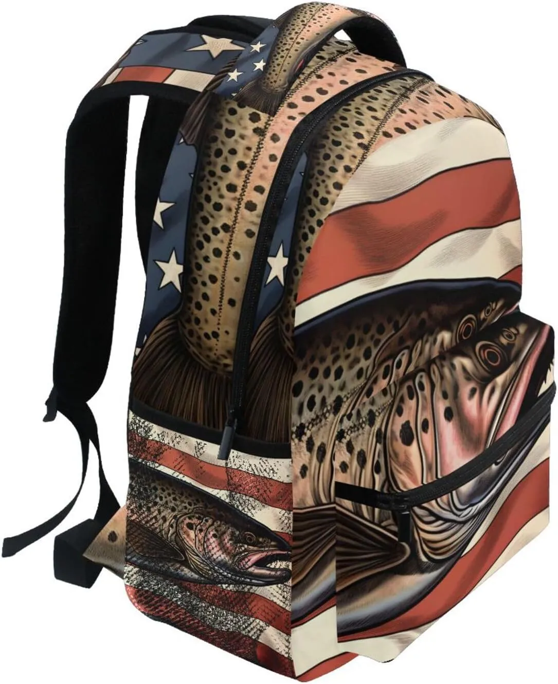 American Flag Trout Closeup Backpack Daypack Shoulder Bag Book Bag Lightweight Back Pack 11.4 ×16 In