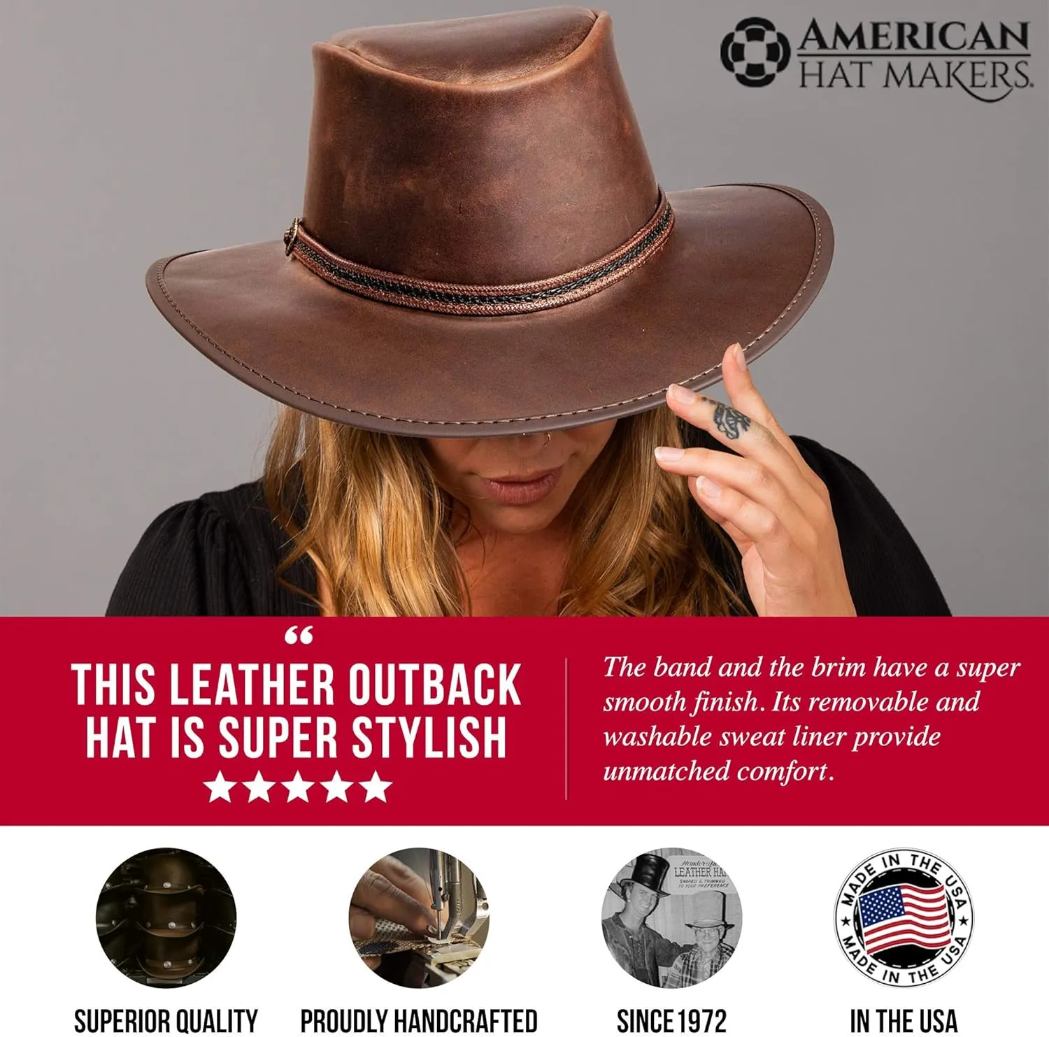 American Hat Makers Midnight Rider Bravo Leather Cowboy Hat for Men & Women Weatherproof Boho Hat
