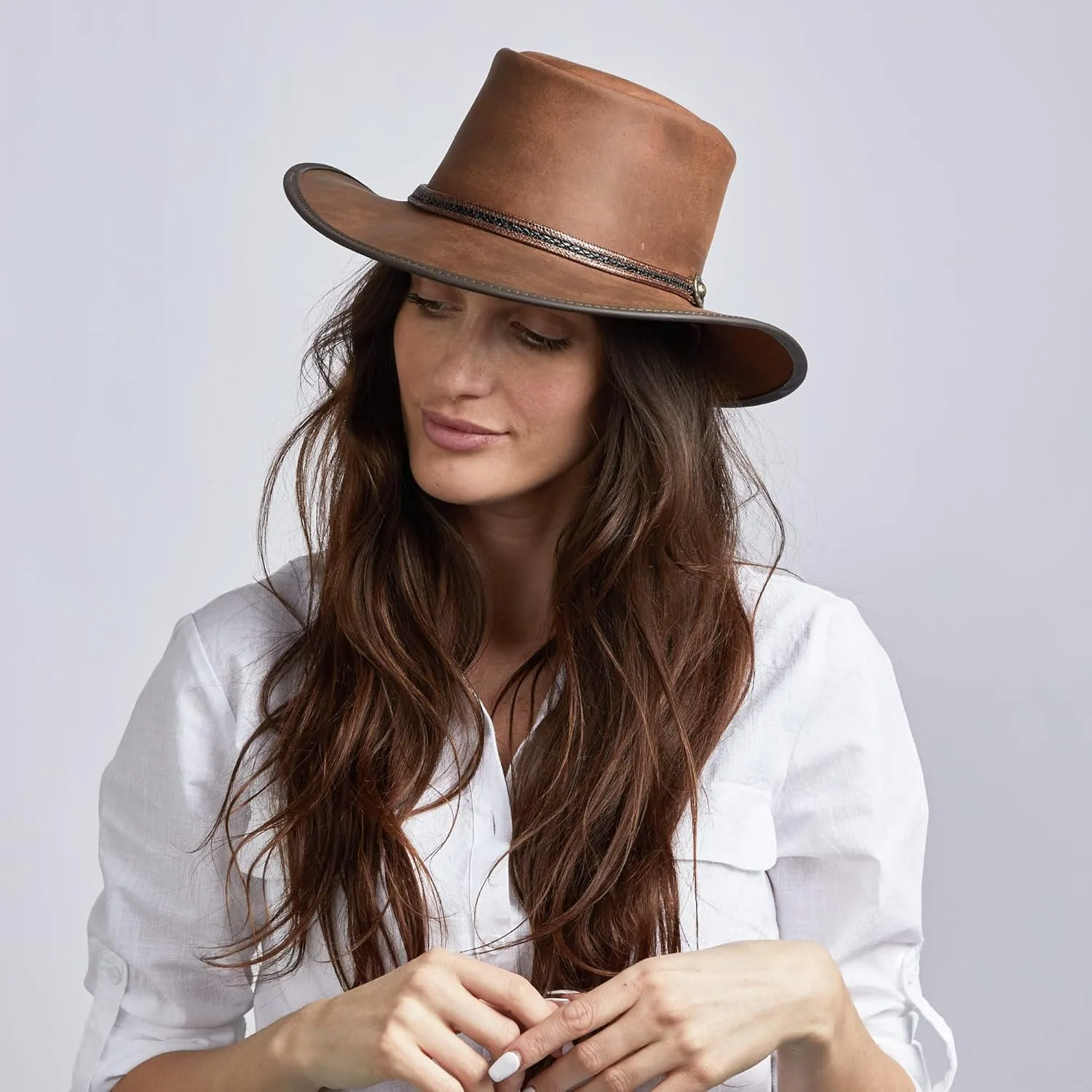 American Hat Makers Midnight Rider Bravo Leather Cowboy Hat for Men & Women Weatherproof Boho Hat