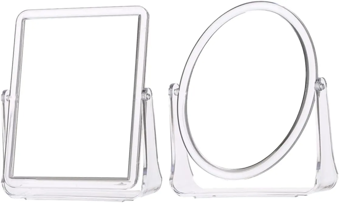 Angoily 2Pcs Desktop Rotary Double-Sided Mirror Makeup Mirror Dormitory Vanity Student Mirror 360° Rotatable White