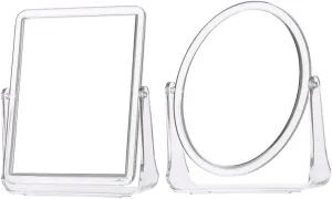 Angoily 2Pcs Desktop Rotary Double-Sided Mirror Makeup Mirror Dormitory Vanity Student Mirror 360° Rotatable White