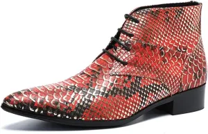 Ankle Boots for Men Animal Pattern Pointed Men Boots Show Club Holiday for Office The First Layer of Cowhide Genuine Pure Leather