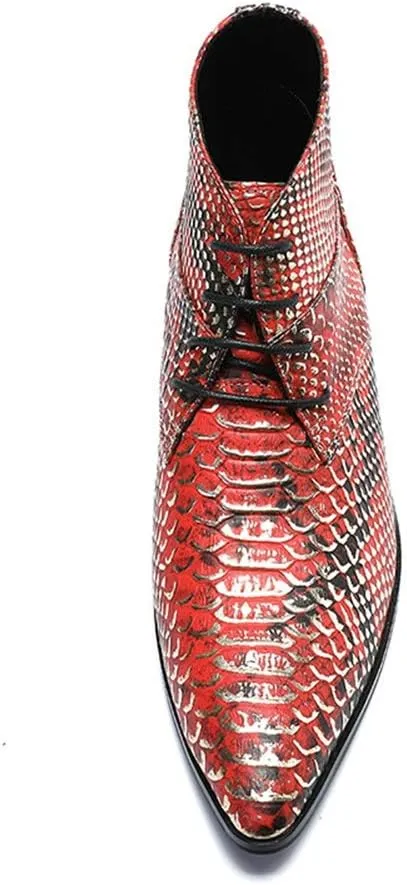Ankle Boots for Men Animal Pattern Pointed Men Boots Show Club Holiday for Office The First Layer of Cowhide Genuine Pure Leather