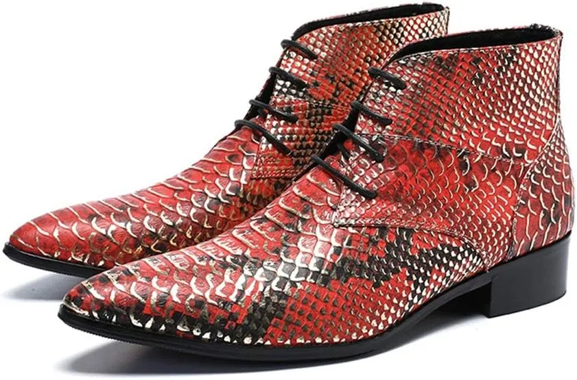Ankle Boots for Men Animal Pattern Pointed Men Boots Show Club Holiday for Office The First Layer of Cowhide Genuine Pure Leather