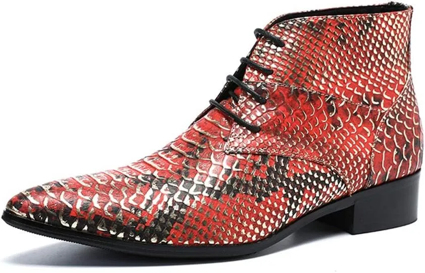 Ankle Boots for Men Animal Pattern Pointed Men Boots Show Club Holiday for Office The First Layer of Cowhide Genuine Pure Leather