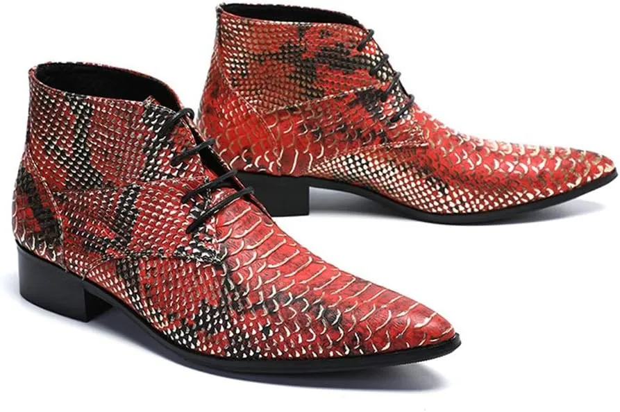 Ankle Boots for Men Animal Pattern Pointed Men Boots Show Club Holiday for Office The First Layer of Cowhide Genuine Pure Leather