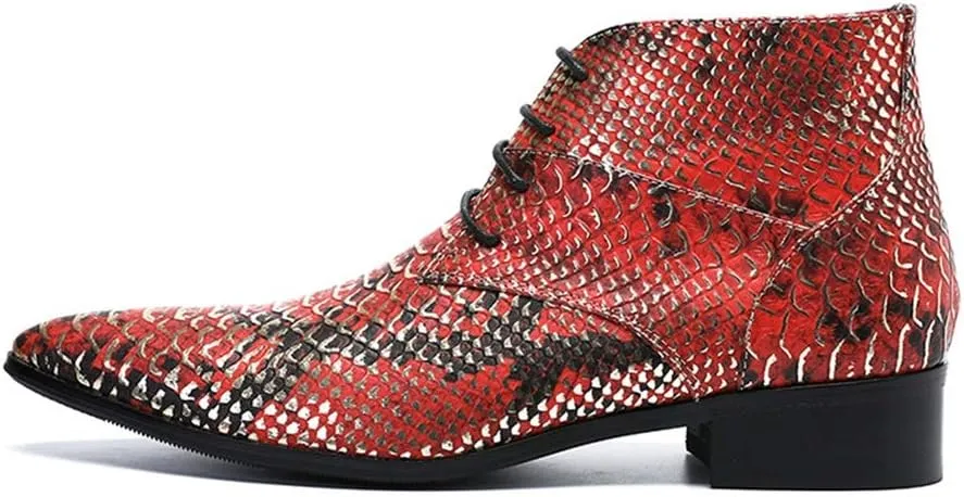 Ankle Boots for Men Animal Pattern Pointed Men Boots Show Club Holiday for Office The First Layer of Cowhide Genuine Pure Leather