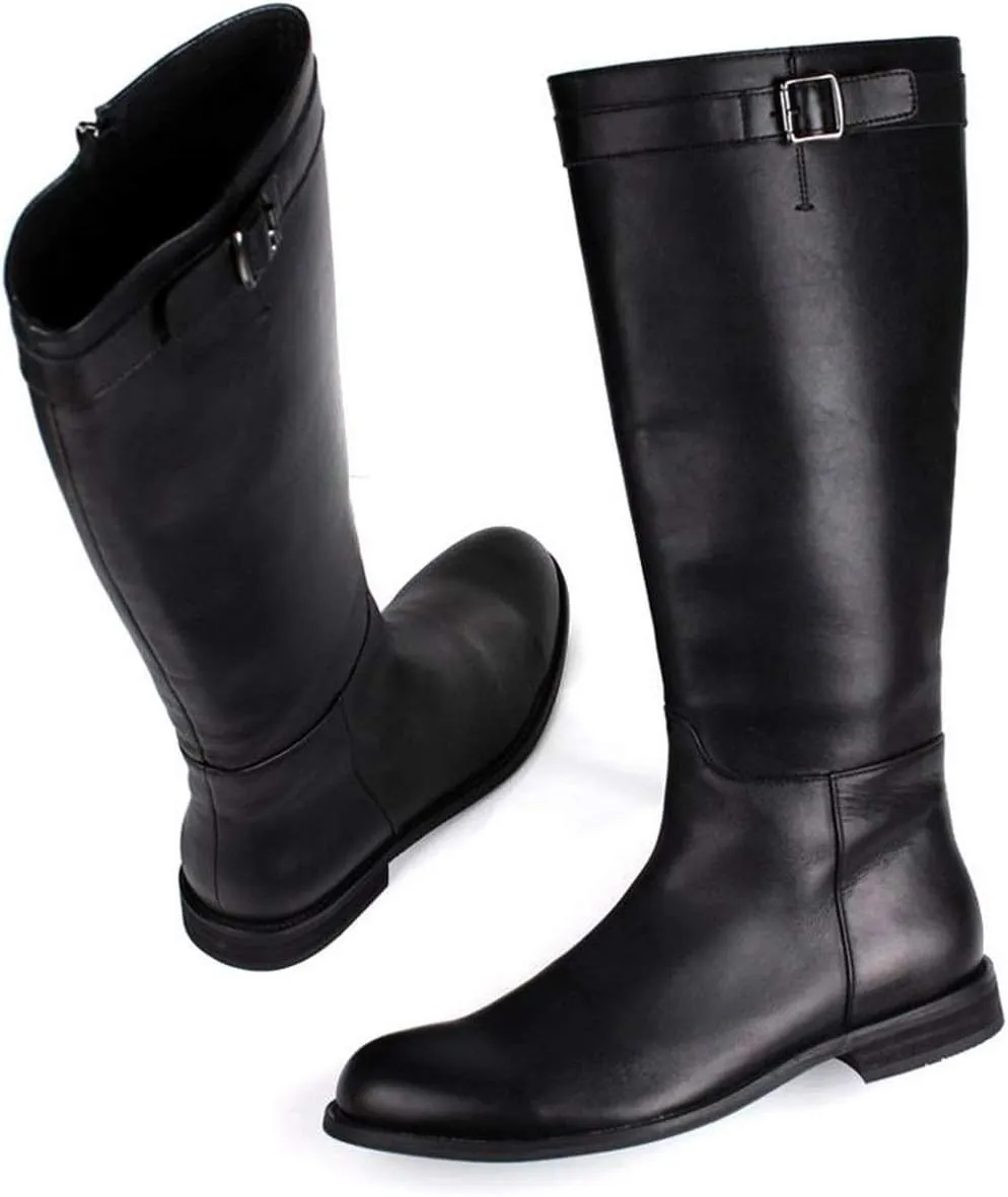 Ankle Boots For Men Mens Pointed Low Heel Knee High Boots Party Office Club For Business Pure Genuine Leather The First Layer Of Cowhide