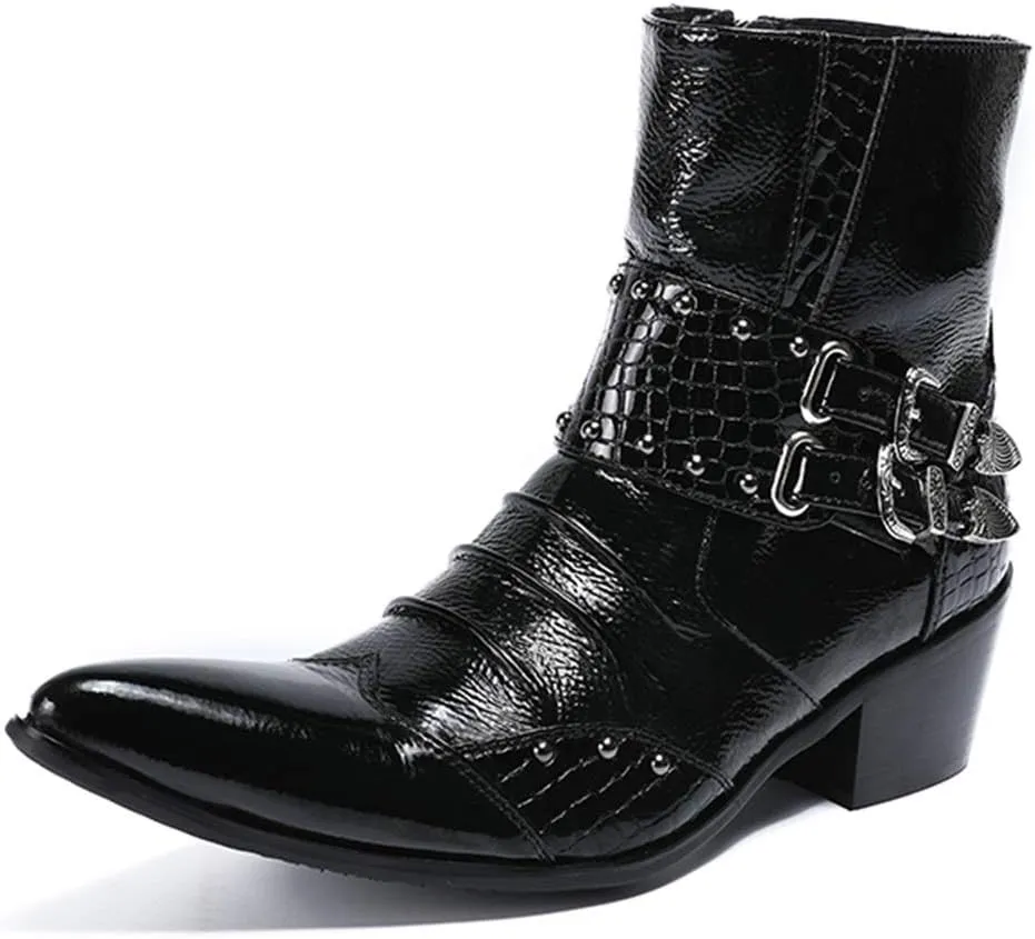 Ankle Boots for Men Zip Pointed Monk Strap Wing Tip Men Boots Club for Office Genuine Leather The First Layer of Cowhide