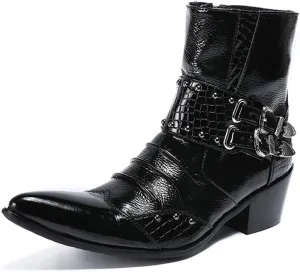 Ankle Boots for Men Zip Pointed Monk Strap Wing Tip Men Boots Club for Office Genuine Leather The First Layer of Cowhide